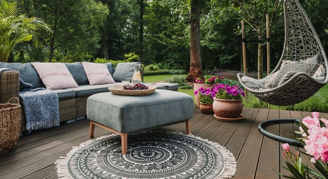 Backyard patio with furniture