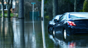 Cars parked on flooded street